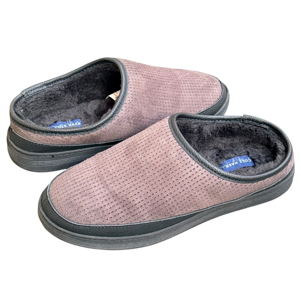 Cole Haan Mens Slippers Indoor Outdoor‎ Clogs Faux Fur Lined Tan Size 9-10